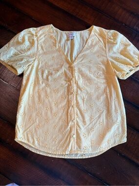 J. Crew Eyelet Button-Front Puff Sleeve Top